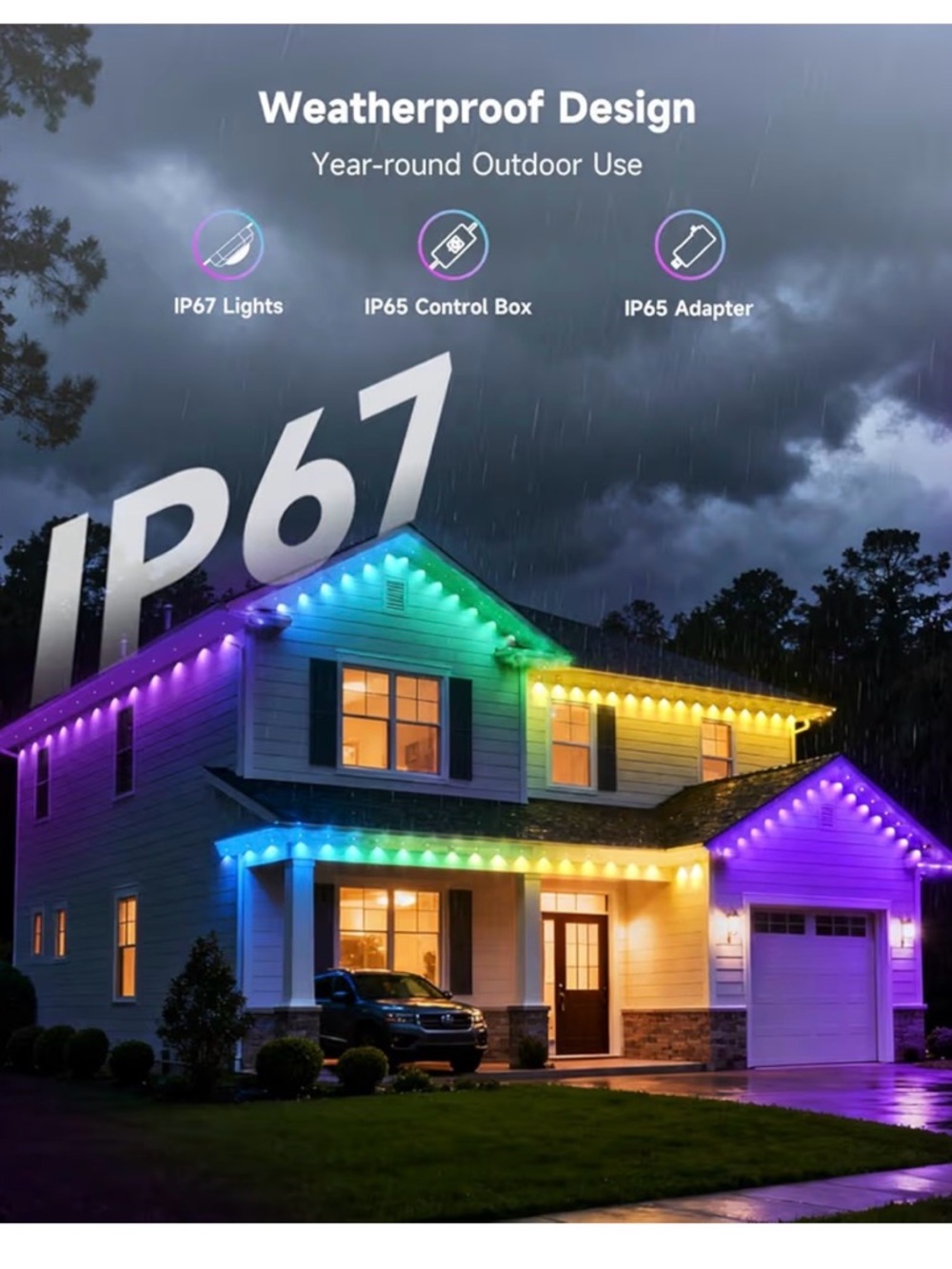LED Permanent Outdoor Lights - Multi-Color (Blue, Purple, Pink, Yellow, Green) - Picture 6 of 12